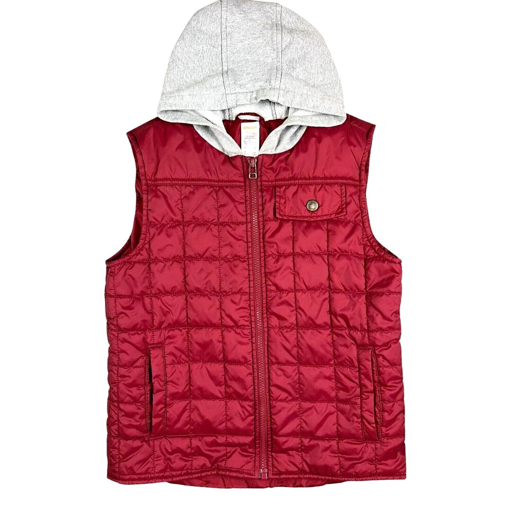 Gymboree Quilted Puffer Vest w Fleece Hood  Unisex Kids M (7/8)  Burgundy / Gray